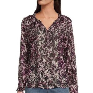 New nwt DEMOCRACY Metallic Jacquard Woven Sheer Long Sleeve Blouse Large